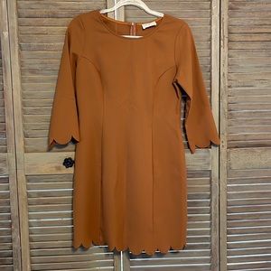Everly brown 3/4 sleeved scalloped edge mini dress Size Medium